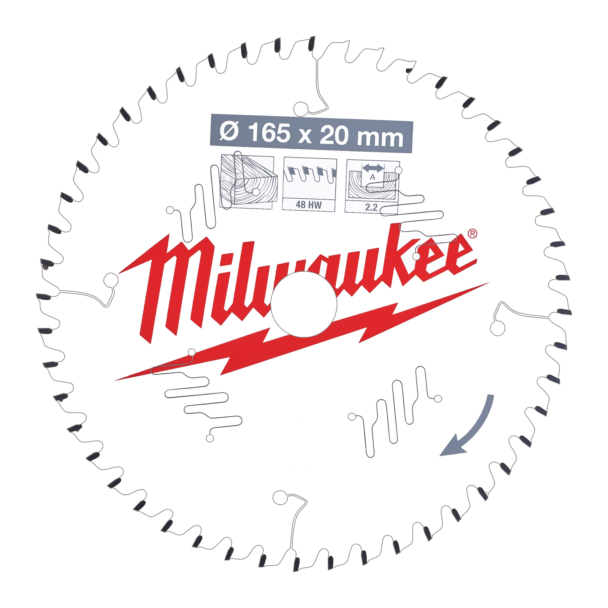 Milwaukee Zubehör 4932471295 Kreissägeblatt P W 165x20x2,2x48ATB
