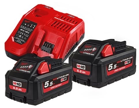 Milwaukee Zubehör 4933464713 M18 HNRG-552 - M18 HB5 DUO Pack 18V 5.5Ah High Output + Ladegerät M12-18FC