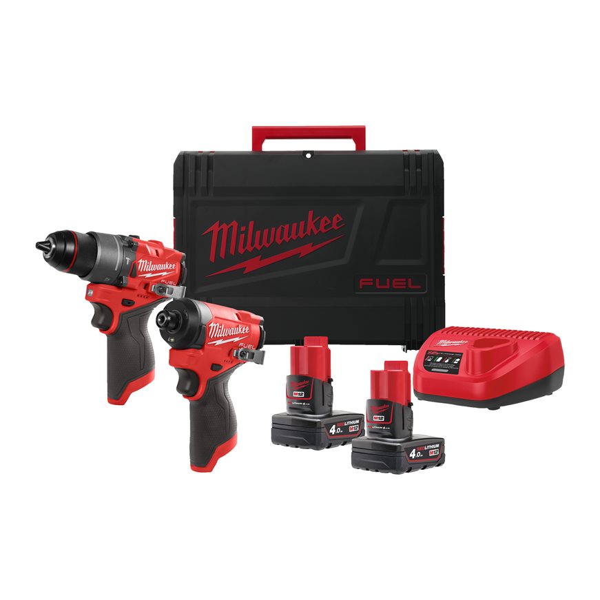 Milwaukee 4933480587 M12 FPP2A2-402X Powerpack M12 FPD2 Schlagbohrmaschine + M12 FID2 Schlagschrauber 12V 4.0Ah in HD Box