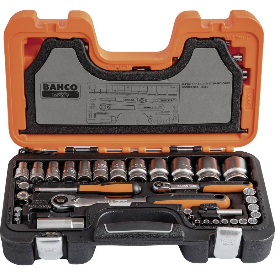Bahco S560 Steckschlüsselsatz 1/4" 1/2", 56-teilig