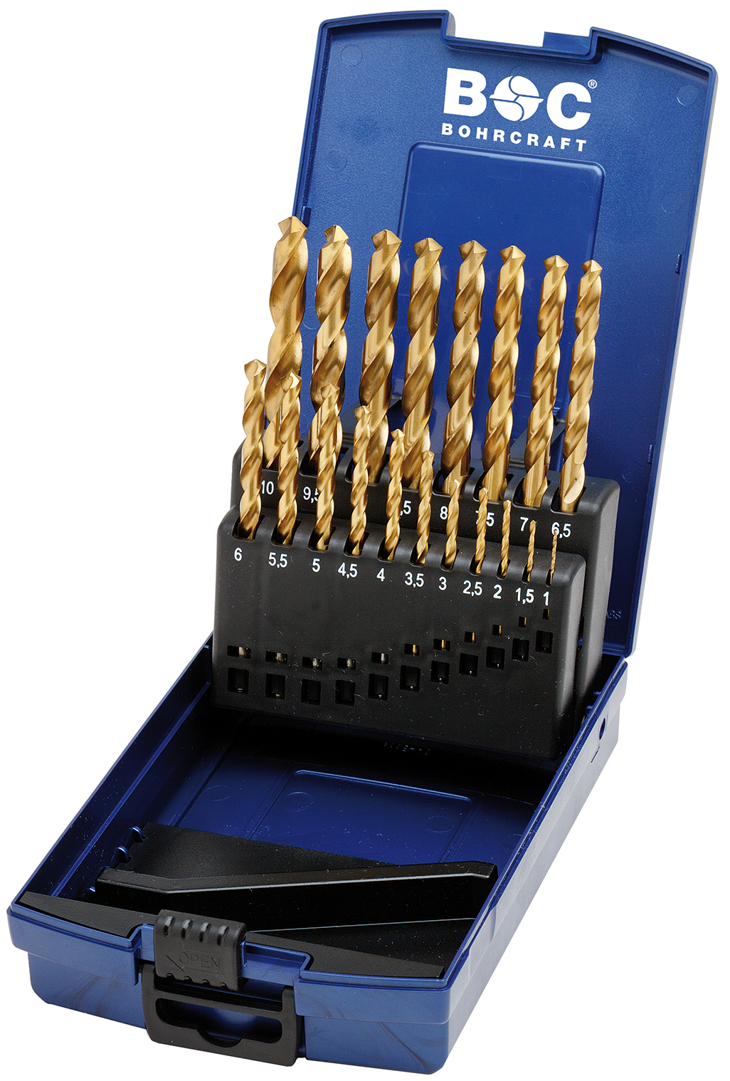 Bohrcraft 11301330019 Bohrerset KT10 HSS-TiN ABS-Box /1-10x0,5/19-teilig