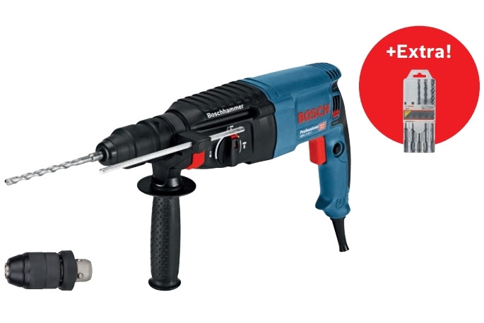 Bosch Blau 06112A4001 GBH 2-26 F Bohrhammer 830w 2.7J SDS-Plus + 5-teiliges SDS-plus Bohrset