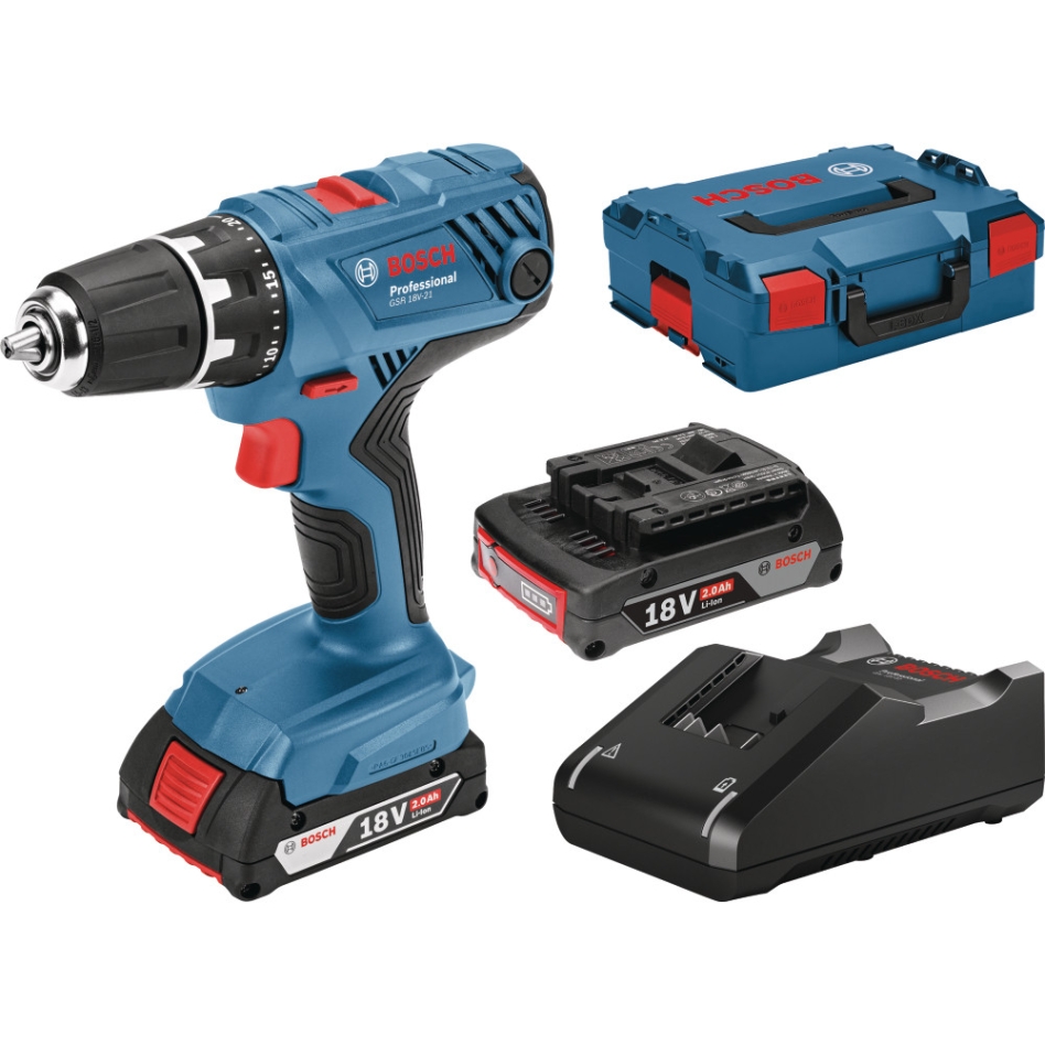 Bosch Blau 06019H1008 GSR 18V-21 Akkubohrschrauber 18 Volt 2,0 AH Li-Ion in L-Boxx