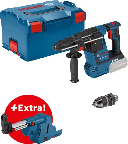 Bosch Blau 061191000K GBH 18V-26 F Kombihammer 18 Volt exkl. Akkus und Ladegerät in L-Boxx + GDE 18V-16 Absauganlage