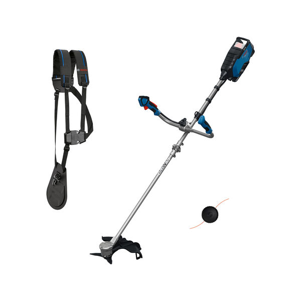 Bosch Blau 06008D1200 GFR18V-25BH Accu-Freischneider ohne Akku und Ladegerät + Schultergurt, Spule, Schutzhülle und Messersatz im Karton