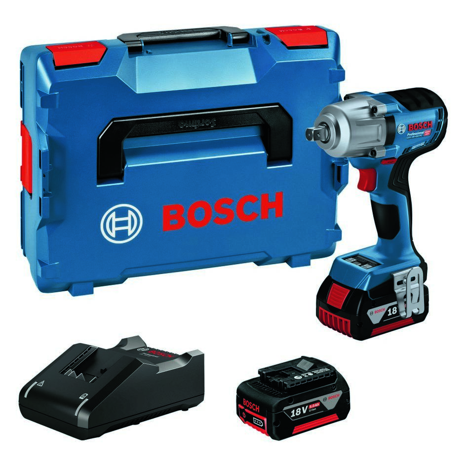 Bosch Blau 06019K4103 GDS 18V-450 PC Akku-Schlagschrauber 2x 5,0 Ah und Ladegerät GAL 18V-40 in L-BOXX
