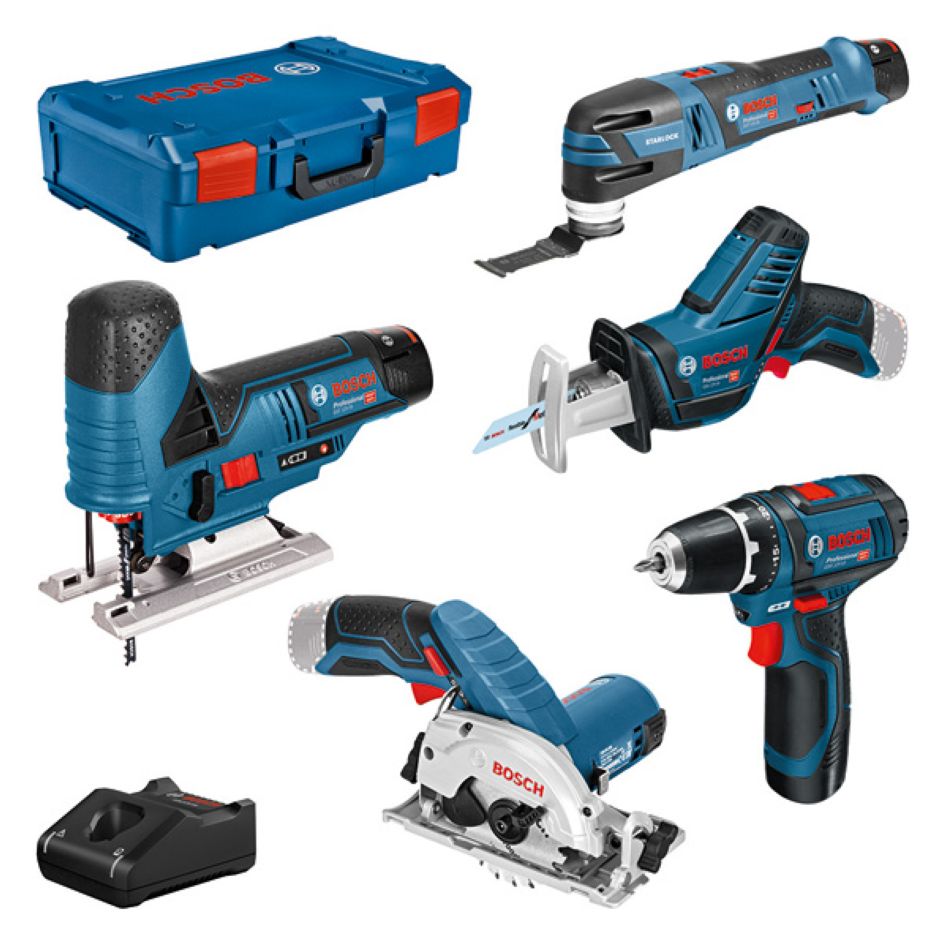 Bosch Blau 0615A0017C 5 Werkzeugsatz 12V - Akku-Bohrmaschine + Kreissäge + Stichsäge + Säbelsäge + Multitool 12V 3 x 3.0Ah in XL-Boxx