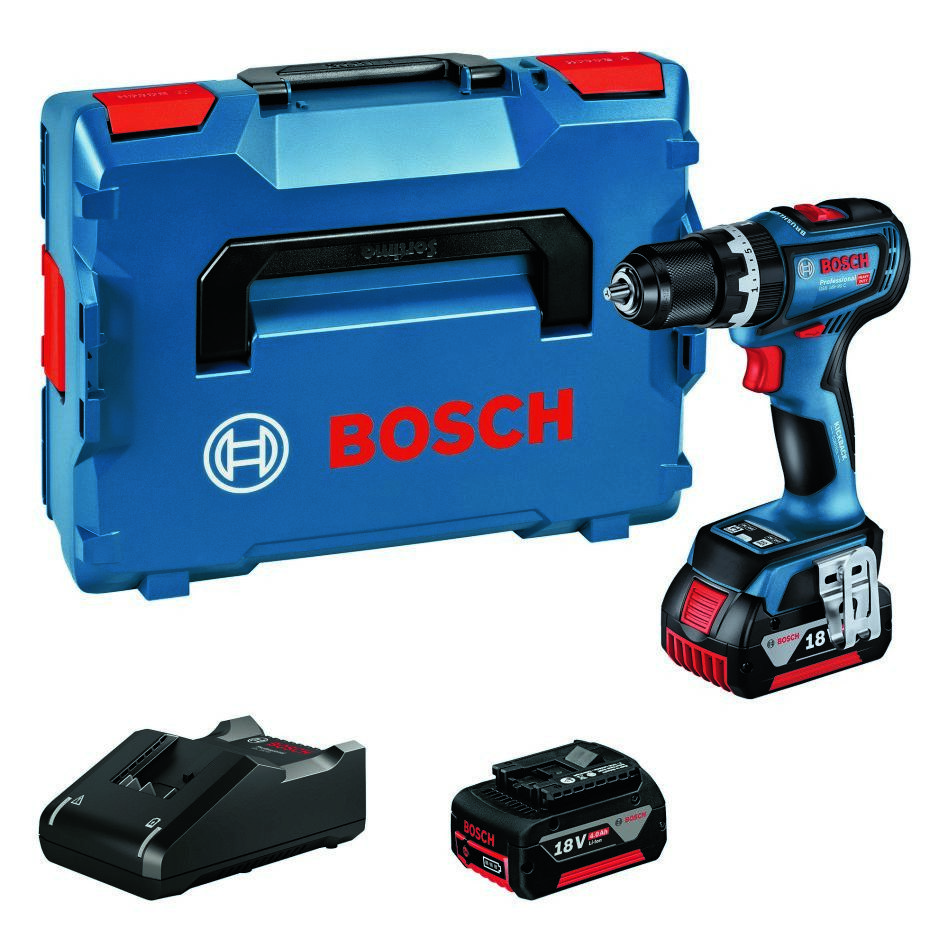 Bosch Blau 06019K6103 GSB 18V-90 C Akku-Bohrhammer 2x 4,0 Ah und Ladegerät GAL 18V-40 in L-BOXX