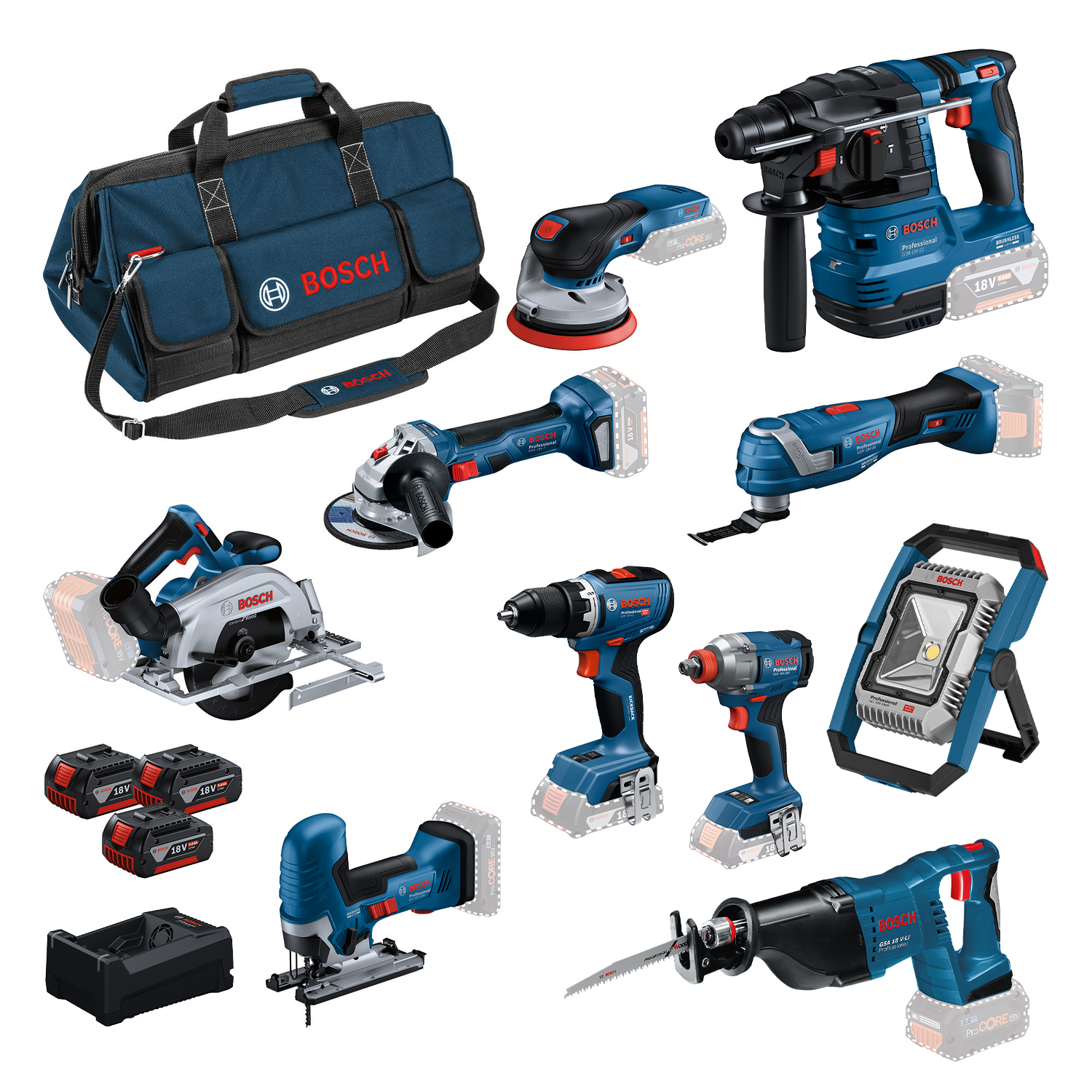 Bosch Blau BoschTN10 10-teiliges Kombi-Set - Professionelles 18-V-Werkzeugset mit Werkzeugtasche