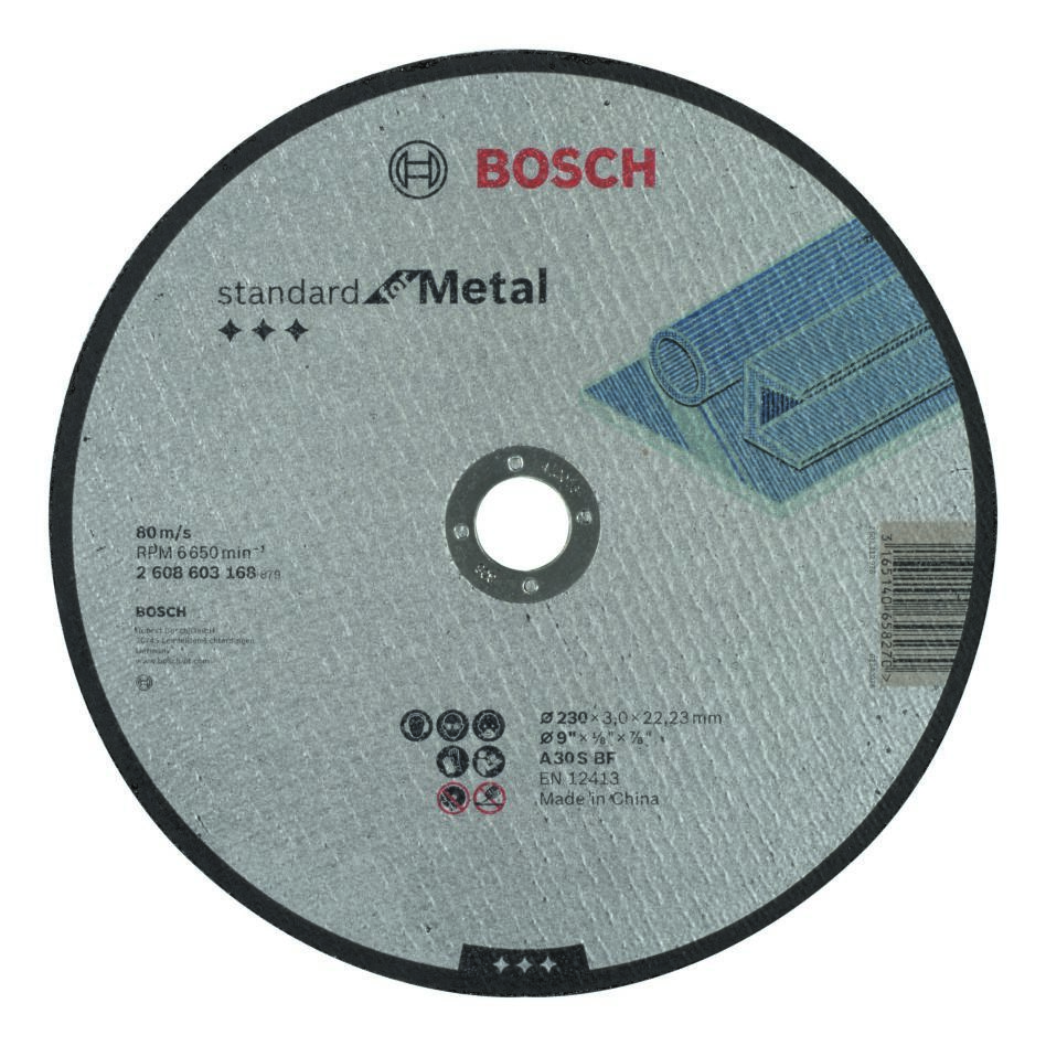 Bosch Blau Zubehör 2608603168 Trennscheibe gerade Standard for Metal A 30 S BF, 230 mm, 22,23 mm, 3,0 mm