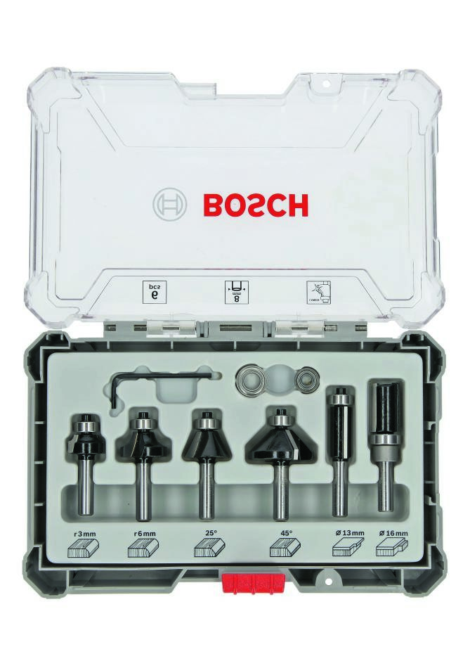 Bosch Blau Zubehör 2607017469 6-teiliger Kantenfräsersatz mit 8-mm-Schaft
