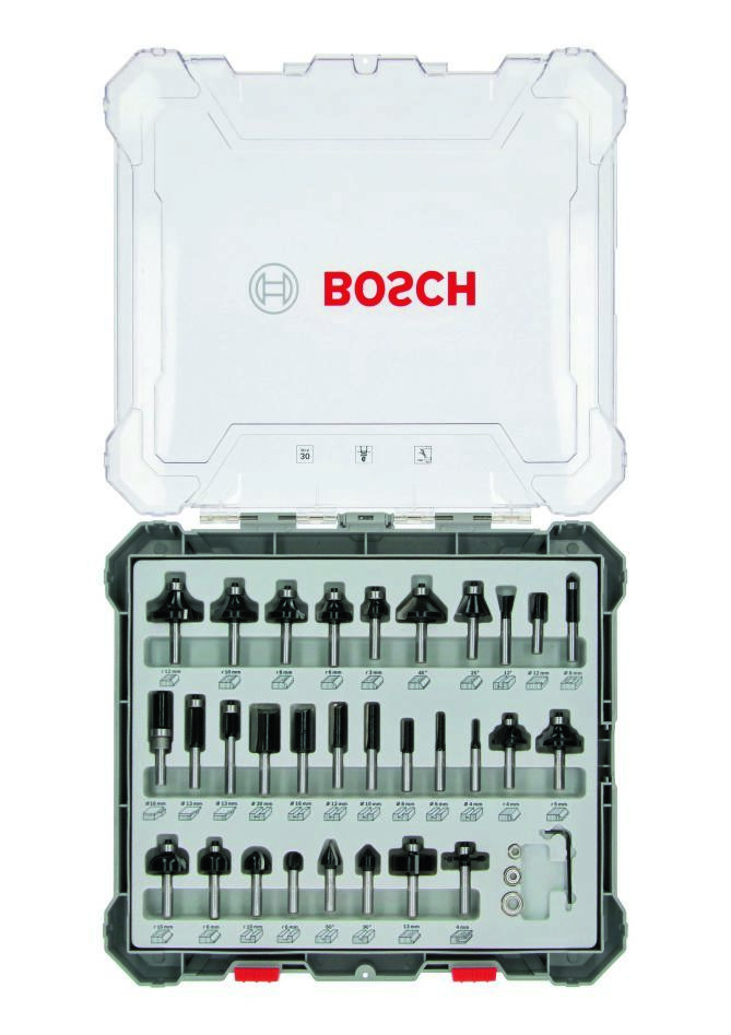 Bosch Blau Zubehör 2607017474 30-teiliges Fräser-Set, 6-mm-Schaft 30-piece Mixed Application Router Bit Set.