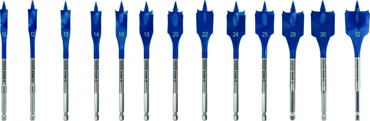 Bosch Blau Zubehör 2608900336 Expert SelfCut Speed Flachfräsbohrer-Set, 10/12/13/14/16/18/20/22/24/25/28/30/32 mm, 13-tlg.