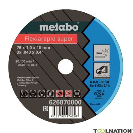 Metabo Zubehör 626870000 5 Flexiarapid Super Trennscheibe 76 x 10 mm Inox - 1