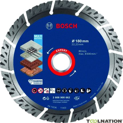 Bosch Blau Zubehör 2608900662 Expert MultiMaterial Diamanttrennscheiben, 180 x 22,23 x 2,4 x 12 mm - 1