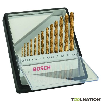 Bosch Grün Zubehör 2607010539 13tlg. Robust Line Metallbohrer-Set HSS-TiN, 135° (Titan-Beschichtung) 1,5; 2; 2,5; 3; 3,2; 3,5; 4; 4,5; 4,8; 5; 5,5; 6; 6,5 mm, 135° - 1