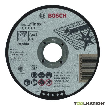 Bosch Blau Zubehör 2608603490 Trennscheibe gerade Best for Inox - Rapido A 60 W INOX BF, 115 mm, 1,0 mm - 1