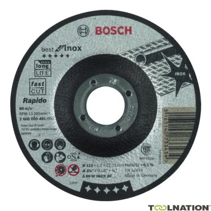 Bosch Blau Zubehör 2608603491 Trennscheibe gekröpft Best for Inox - Rapido A 60 W INOX BF, 115 mm, 1,0 mm - 1