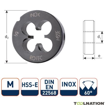 Rotec 360.1400B HSSE/INOX Runde Schneidplatte DIN 223 Metrisch M14x2.0 - 1