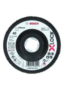 Bosch Blau Zubehör 2608619197 X-LOCK Fächerschleifscheibe, abgewinkelte Ausführung, Fibertragplatte, Ø115 mm, K 40, X571, Best for Metal, 1 Stück D = 115 mm; K = 40, abgewinkelt