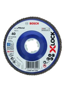 Bosch Blau Zubehör 2608619205 X-LOCK Fächerschleifscheibe, gerade Ausführung, Kunststofftragplatte, Ø115 mm, K 40, X571, Best for Metal, 1 Stück D = 115 mm; K = 40, gerade
