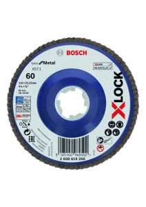 Bosch Blau Zubehör 2608619206 X-LOCK Fächerschleifscheibe, gerade Ausführung, Kunststofftragplatte, Ø115 mm, K 60, X571, Best for Metal, 1 Stück D = 115 mm; K = 60, gerade