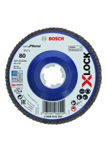 Bosch Blau Zubehör 2608619207 X-LOCK Fächerschleifscheibe, gerade Ausführung, Kunststofftragplatte, Ø115 mm, K 80, X571, Best for Metal, 1 Stück D = 115 mm; K = 80, gerade