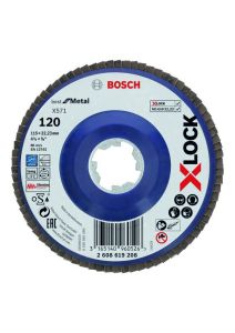 Bosch Blau Zubehör 2608619208 X-LOCK Fächerschleifscheibe, gerade Ausführung, Kunststofftragplatte, Ø115 mm, K 120, X571, Best for Metal, 1 Stück D = 115 mm; K = 120, gerade