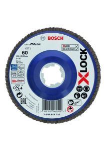 Bosch Blau Zubehör 2608619210 X-LOCK Fächerschleifscheibe, gerade Ausführung, Kunststofftragplatte, Ø125 mm, K 60, X571, Best for Metal, 1 Stück D = 125 mm; K = 60, gerade