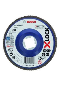 Bosch Blau Zubehör 2608619211 X-LOCK Fächerschleifscheibe, gerade Ausführung, Kunststofftragplatte, Ø125 mm, K 80, X571, Best for Metal, 1 Stück D = 125 mm; K = 80, gerade