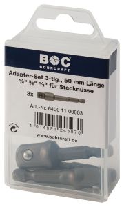 Bohrcraft 64001100003 Adaptersatz für Steckschlüssel 1/4", 3 Stück Länge 50 mm