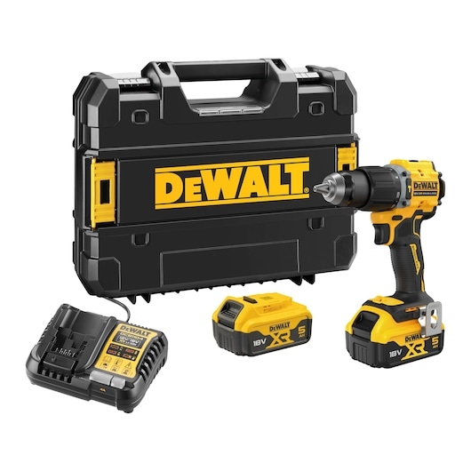 DeWalt DCD799P2T-QW 18V XR Brushless Compact Schraub-/Hammerbohrer 2x 5,0 Ah Akku und Ladeger&auml;t im TSTAK-Koffer