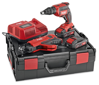 Flex-tools 466824 DW 45 18.0-EC M/2.5 Set Akkuschrauber 18V 2.5Ah Li-Ion mit Schraubenmagazin-Aufsatz in L-Boxx