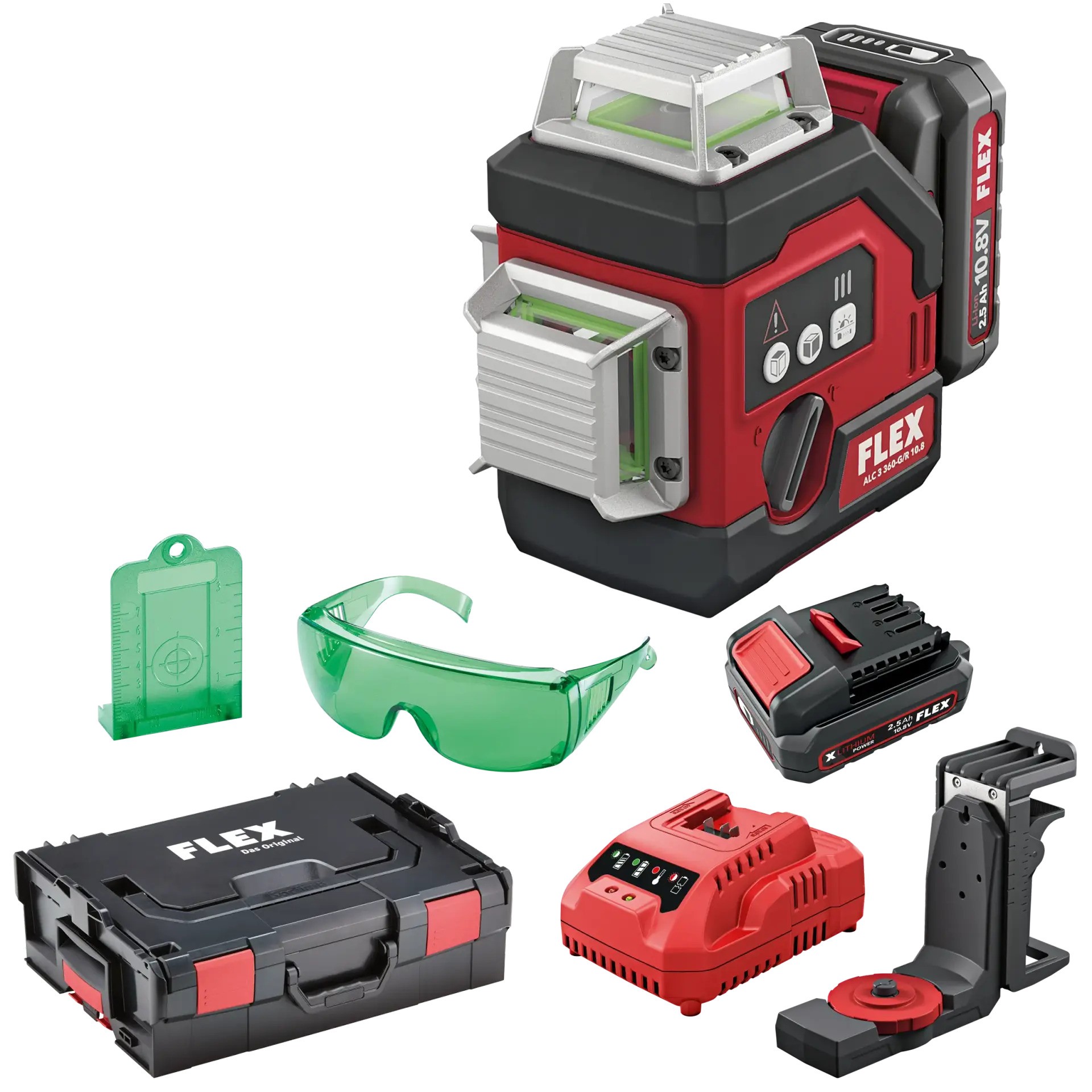 Flex-tools 500739 ALC 3/360-G/R 10.8 Set 360° Kreuzlinienlaser mit Empfängerbetrieb 10.8V 2.5Ah Li-Ion in L-Boxx