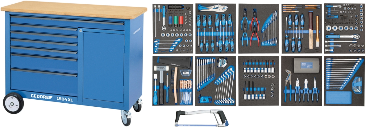Gedore 2980355 1504 XL Mobile Werkbank 308-teilig mit 7 Schubladen
