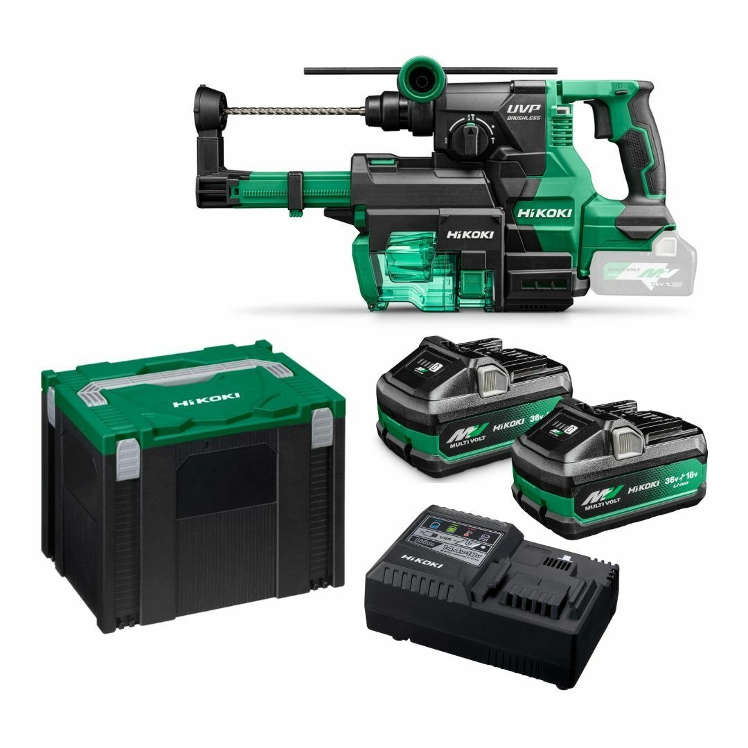 HiKOKI KSDH3628DAWV1Z SDS-Plus Akku-Bohrschrauber 3,2J 36V 1x 4,0Ah 1x 8,0Ah Akku und Ladegerät im HSC-Koffer inkl. Absaugung