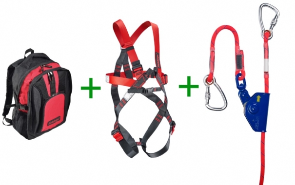 Rema 1731210 Gurtzeug ERGO, Griff 12 und 15 Meter Lanyard im Rucksack