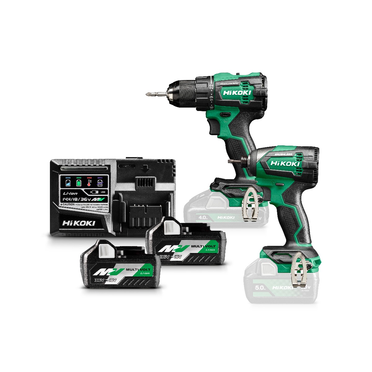 HiKOKI KC18DEWAZ Combo Set - DS18DE Akku-Bohrschrauber + WH18DE Akku-Schlagschrauber 36V 2.5ah Li-Ion in HSC III