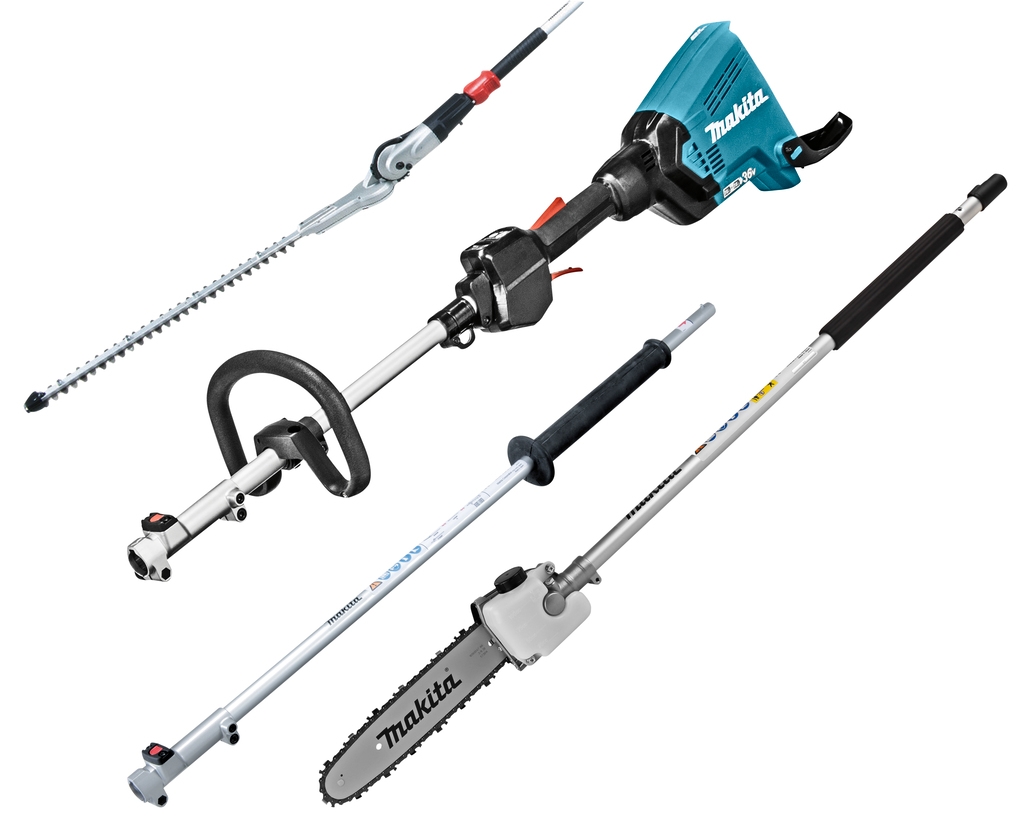 Makita DUX60ZX10 Accu Combi System D-Griff 2 x 18V exkl. Akkus und Ladegerät + Heckenschere, Kettensäge und Verlängerungsstielaufsatz