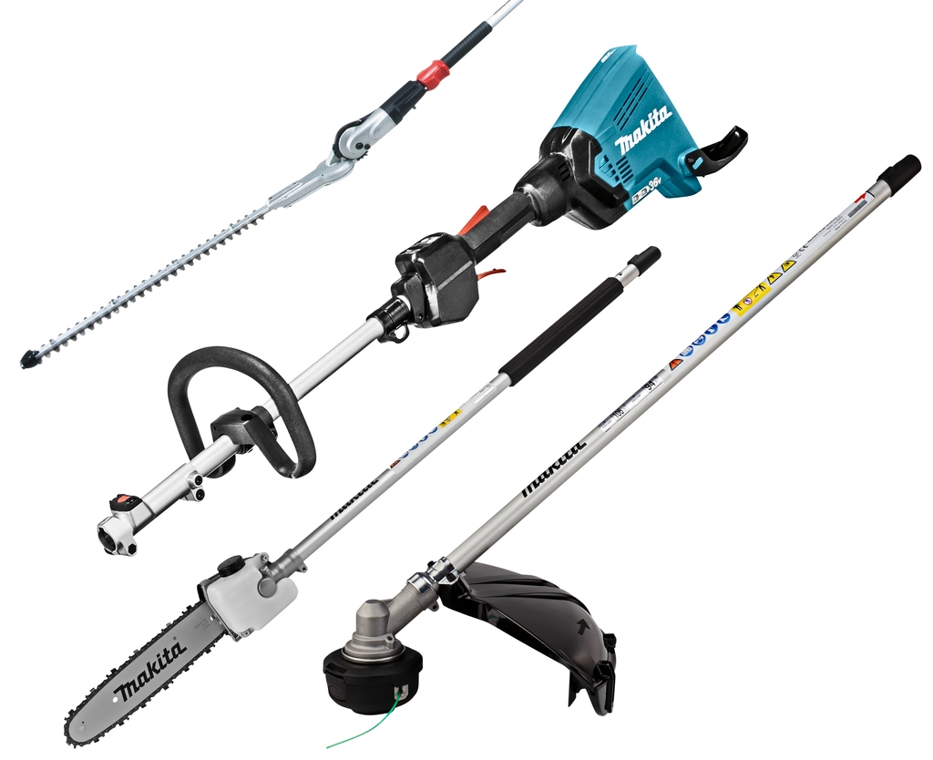 Makita DUX60ZX11 Accu Combi System D-Griff 2 x 18V exkl. Akkus und Ladeger&auml;t + Freischneider, Heckenschere und Kettens&auml;genaufsatz