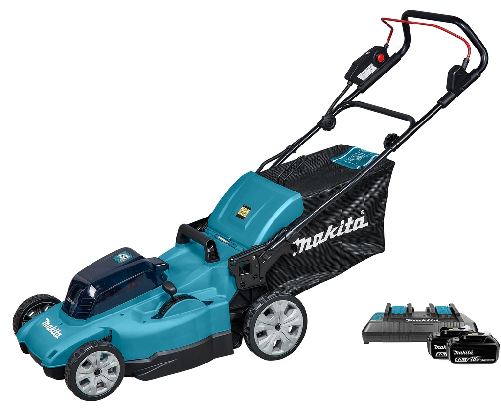Makita DLM480PT2 Schnurloser Rasenmäher 48 cm 2 x 18 Volt 5.0Ah Li-Ion