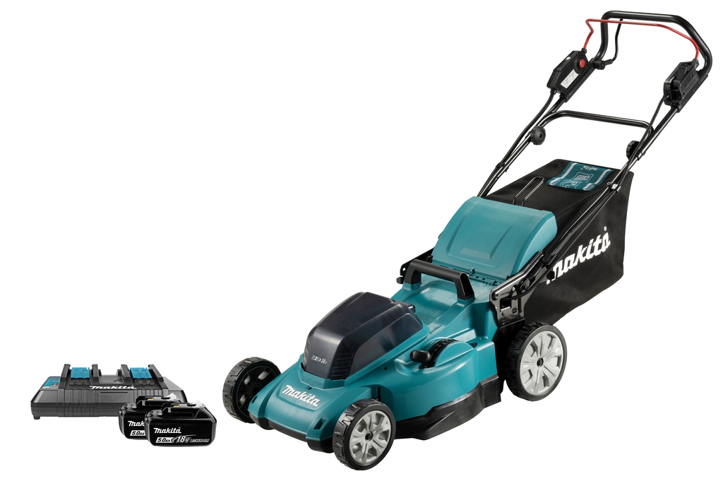 Makita DLM481PT2 Schnurloser Rasenmäher mit 48 cm 2 x 18 Volt 5.0Ah Li-Ion