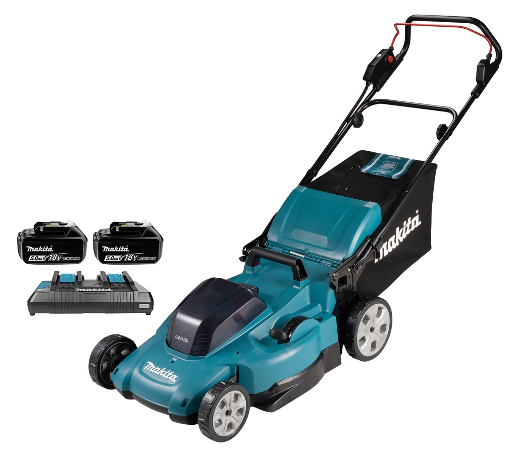 Makita DLM538PT2 Accu-Rasenmäher 53 cm 2 x 18 Volt 5.0 Ah Li-Ion