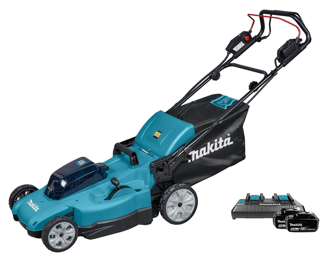 Makita DLM539PT2 Akku-Rasenmäher angetrieben 53 cm 2 x 18 Volt 5,0 Ah Li-Ion
