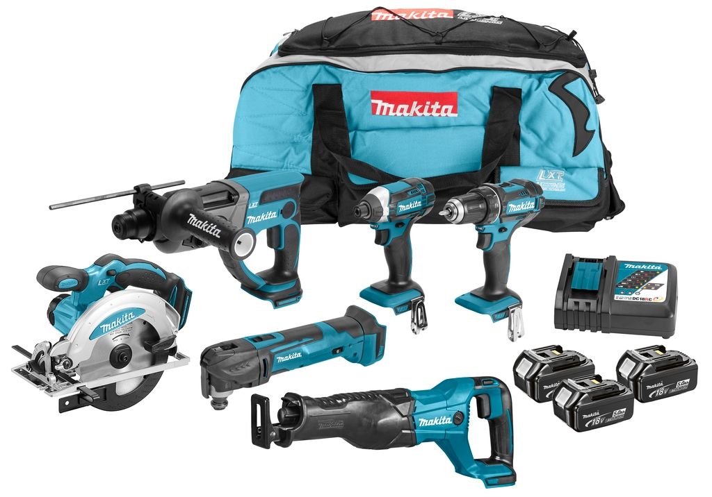 Makita DLX6038T Akku Spezial Set 18 Volt 5.0 Li-ion 6 Maschinen in Werkzeugtasche