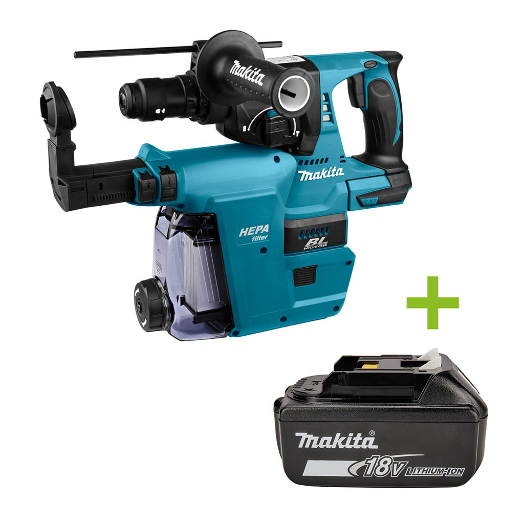 Makita DHR243ZJW Kombihammer + Staubabsaugung DX07 18 Volt Ohne Akku und Ladegerät