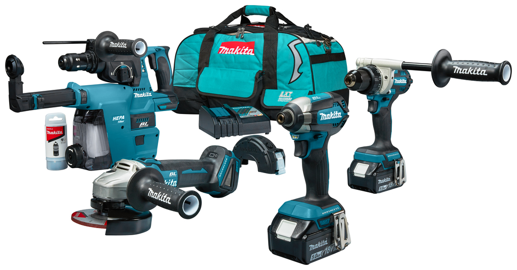 Makita DLX4194TX1 Kombiset 4 Maschinen 18V 2 x 5.0Ah Li-Ion und Ladegerät in Tasche