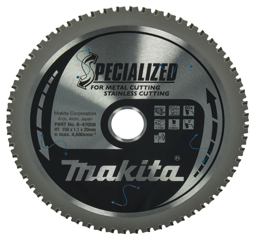 Makita Zubehör B-47058 Kreissägeblatt SS/Stahl Spezialisiert 150x20x1,1 60T 0°