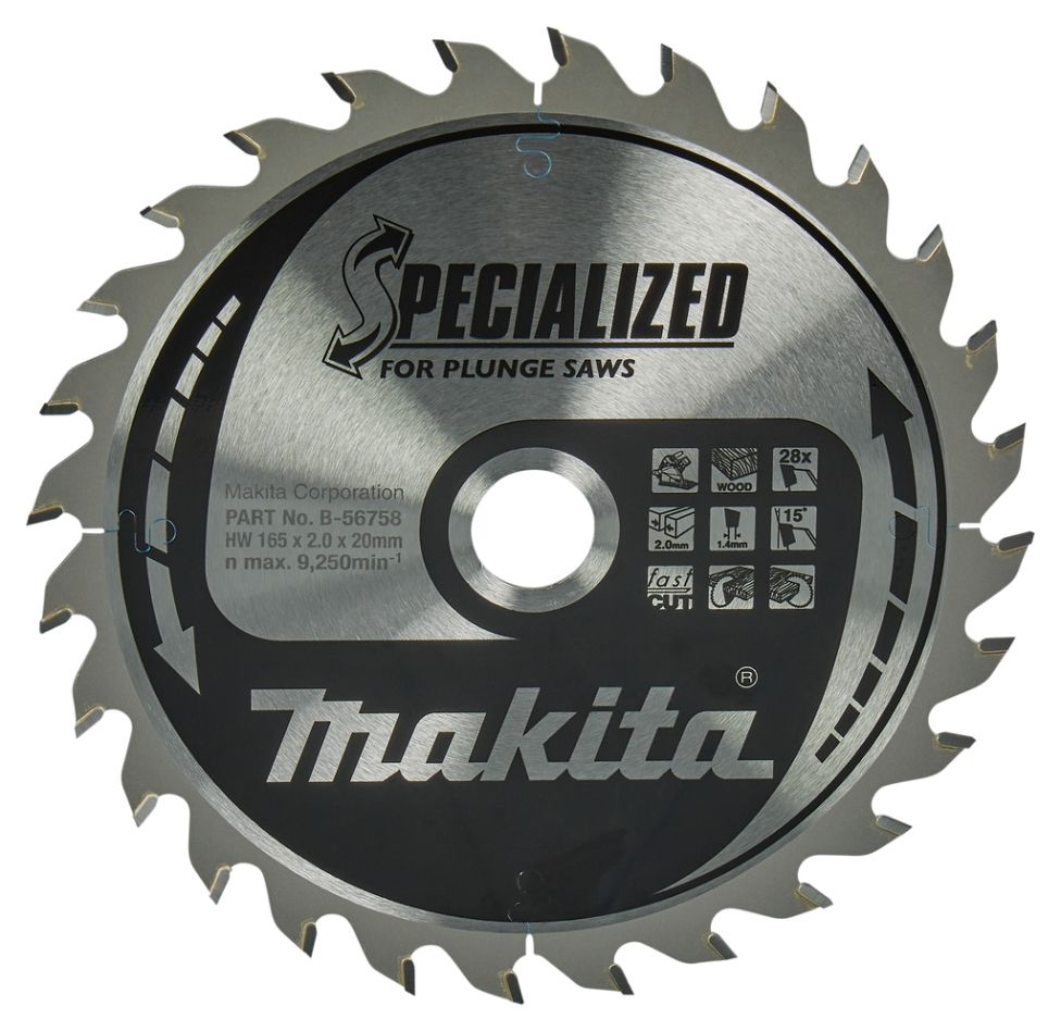 Makita Zubehör B-56758 Spezialisiertes HM-Sägeblatt 165 x 20 x 28T Dicke 1.40mm