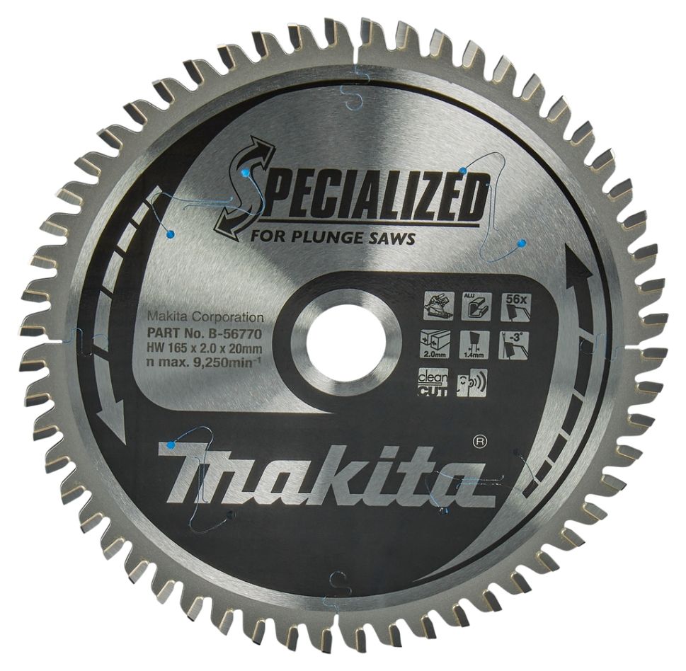 Makita Zubehör B-56770 Spezialisiertes HM-Sägeblatt 165 x 20 x 56T Dicke 1,40mm